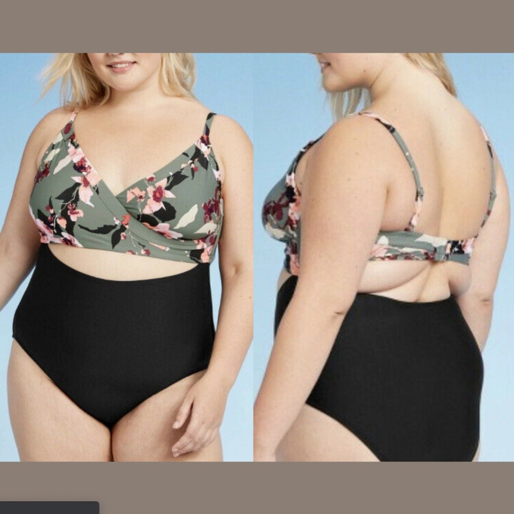 NWT Sea Angel Floral Cut‎ Out One piece Swimsuit [ PLUS SZ 2X ]